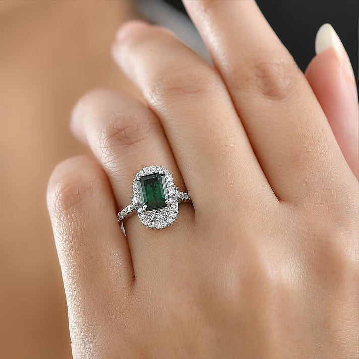 Certified and Appraised RHAPSODY AAAA Lagoon Tourmaline White Diamond EF, VS Main Stone With Surrounding Stone Ring in 950 Platinum, Platinum Wt.5.79 Gms 2.319 Ct. 8314811 2