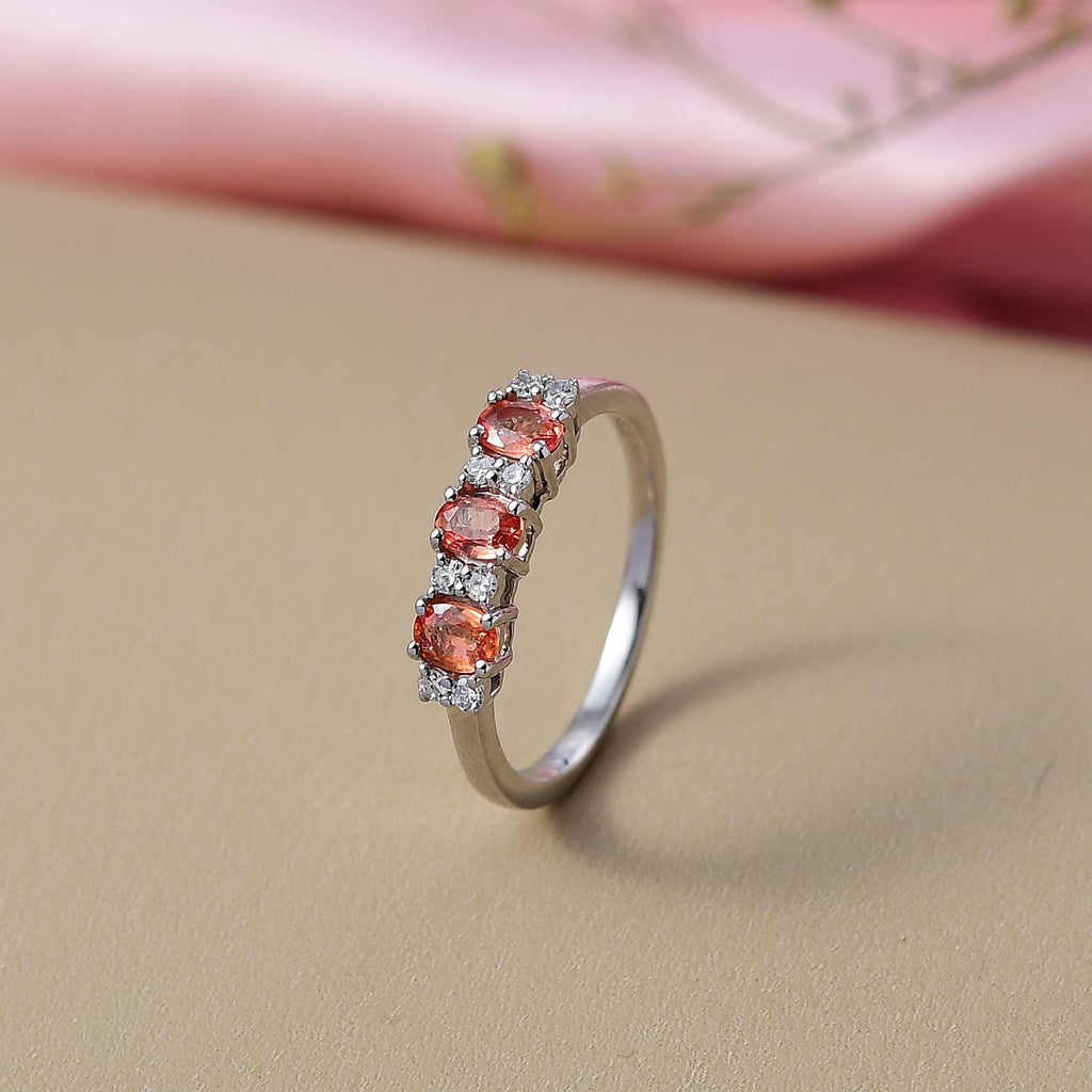 950 Platinum AAAA Natural Padparadscha Sapphire Lab Grown Diamond (SI/GH) Ring Platinum Wt. 3.37 Gms._8314934_1