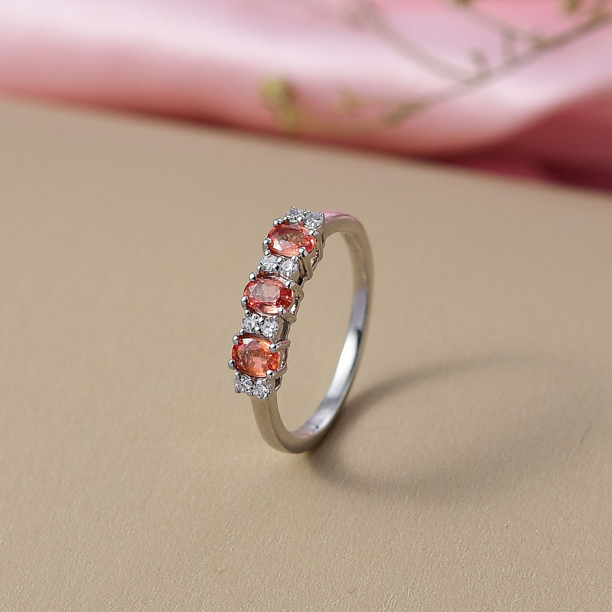LUXURIANT AAAA Padparadscha Sapphire, Lab Grown Diamond Ring in 950 Platinum (SI-GH) V32579201 2
