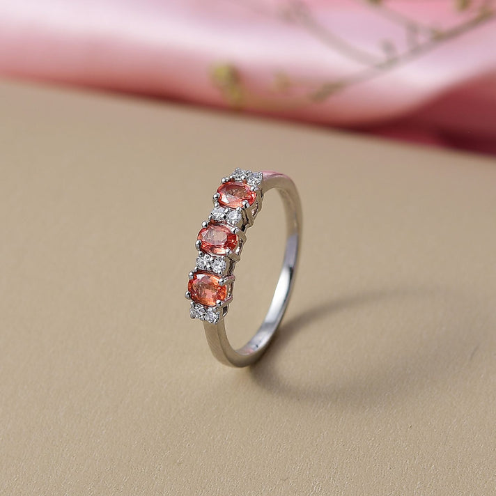 LUXURIANT AAAA Padparadscha Sapphire, Lab Grown Diamond Ring in 950 Platinum (SI-GH) V32546274 2