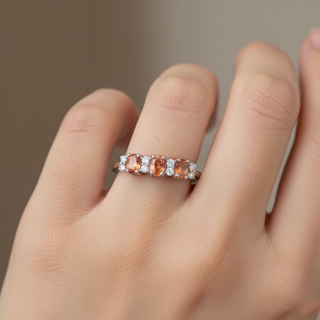950 Platinum AAAA Natural Padparadscha Sapphire Lab Grown Diamond (SI/GH) Ring Platinum Wt. 3.37 Gms._8314934_2