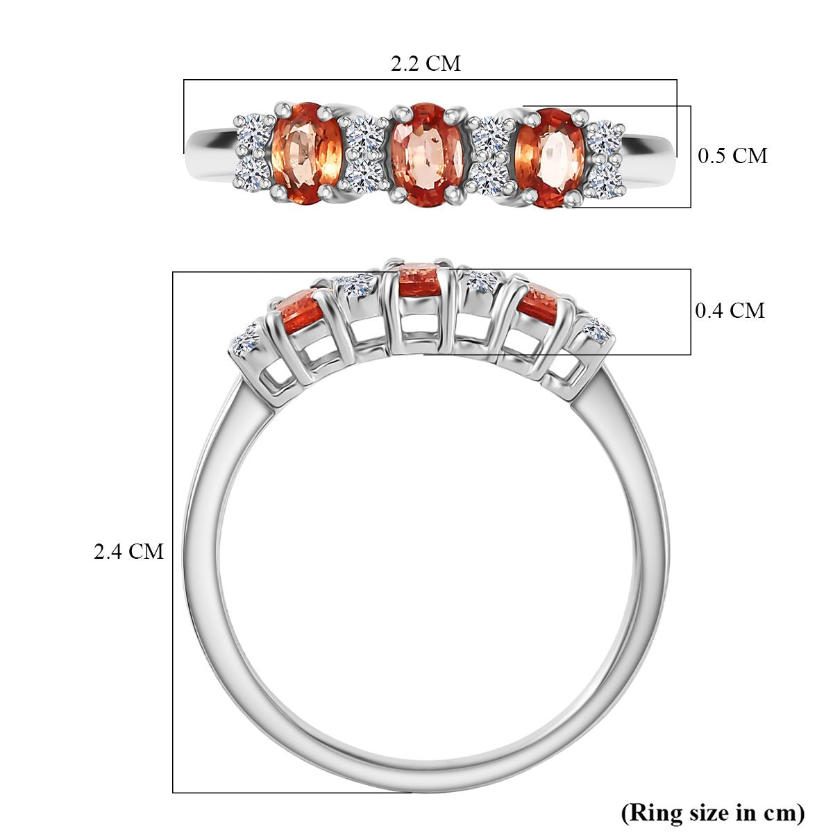 LUXURIANT AAAA Padparadscha Sapphire, Lab Grown Diamond Ring in 950 Platinum (SI-GH) V32579201 6