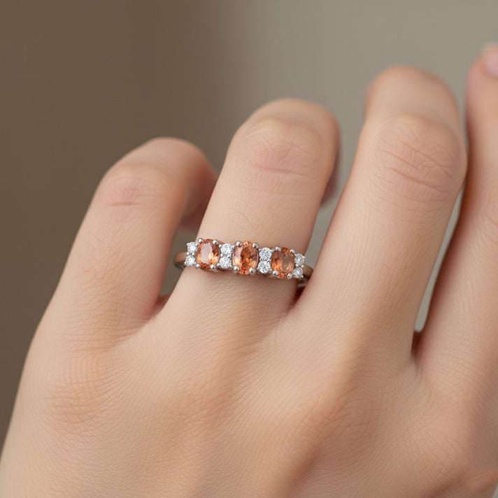 LUXURIANT AAAA Padparadscha Sapphire, Lab Grown Diamond Ring in 950 Platinum (SI-GH) V32637373 2