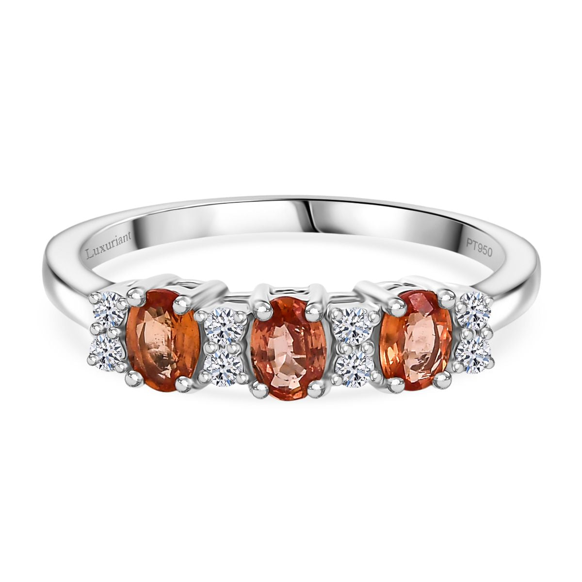 950 Platinum AAAA Natural Padparadscha Sapphire Lab Grown Diamond (SI/GH) Ring Platinum Wt. 3.37 Gms._8314938