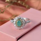 D'Joy Emerald, Yellow Sapphire & Moissanite Halo Ring in Rhodium Overlay Sterling Silver 1.02 Ct._8314981_1