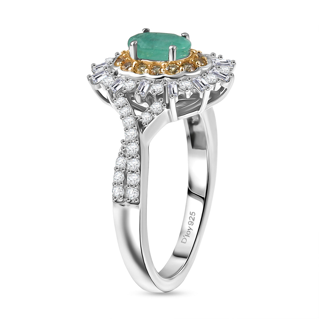 D'Joy Emerald, Yellow Sapphire & Moissanite Halo Ring in Rhodium Overlay Sterling Silver 1.02 Ct._8314981_3
