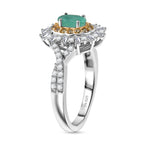 D'Joy Emerald, Yellow Sapphire & Moissanite Halo Ring in Rhodium Overlay Sterling Silver 1.02 Ct._8314981_3