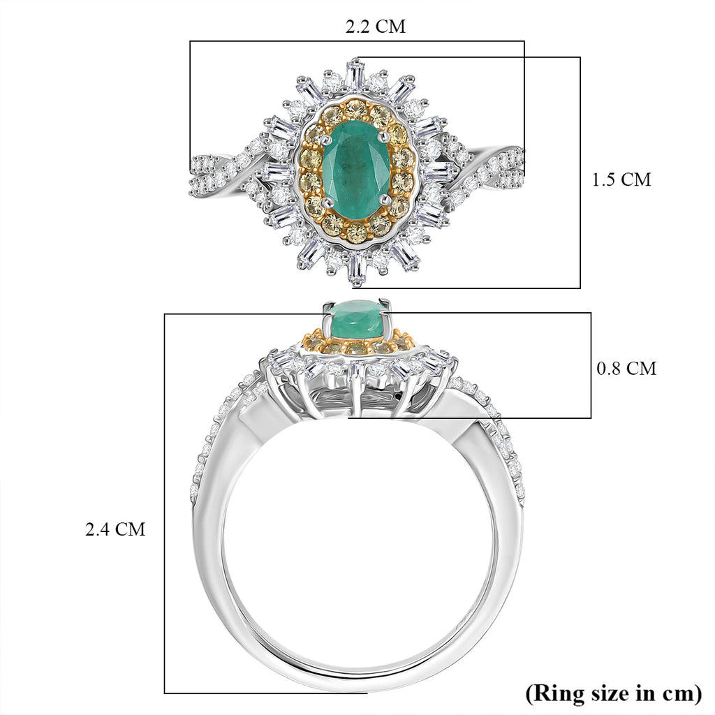 D'Joy Emerald, Yellow Sapphire & Moissanite Halo Ring in Rhodium Overlay Sterling Silver 1.02 Ct._8314981_5
