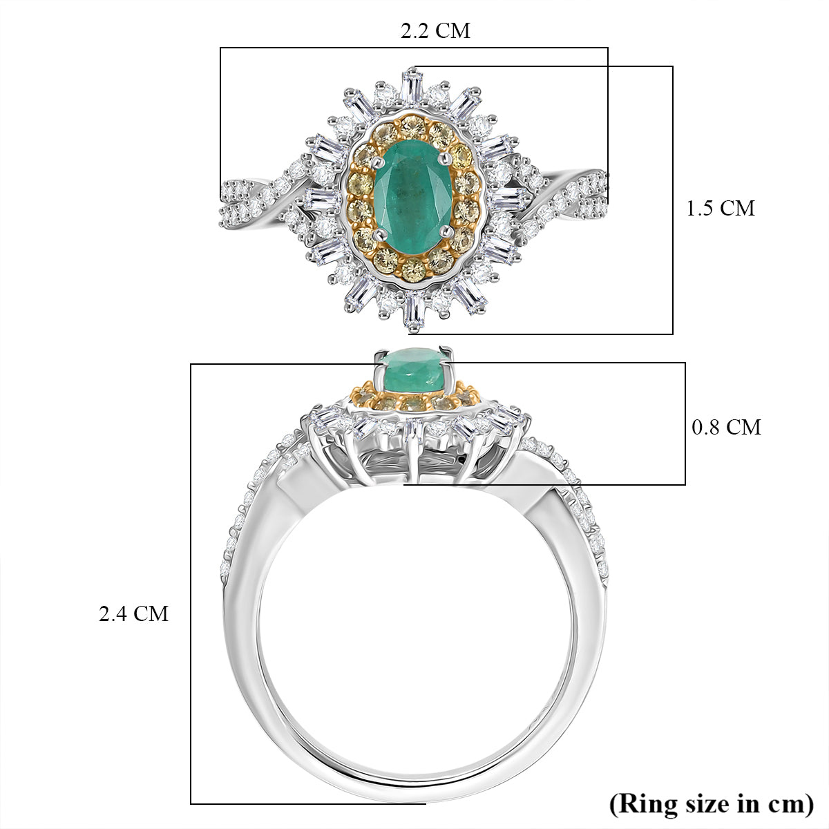 D'Joy Emerald, Yellow Sapphire &amp; Moissanite Halo Ring in Rhodium Overlay Sterling Silver 1.02 Ct. 8314981 6