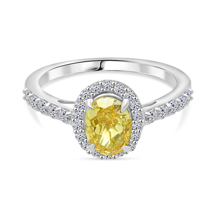 LUXURIANT 2 Ct. Lab Grown Yellow Diamond Halo Ring in 950 Platinum, SGL Certified 8314992 1