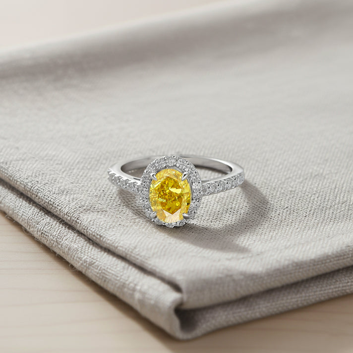LUXURIANT 2 Ct. Lab Grown Yellow Diamond Halo Ring in 950 Platinum, SGL Certified 8314992 2