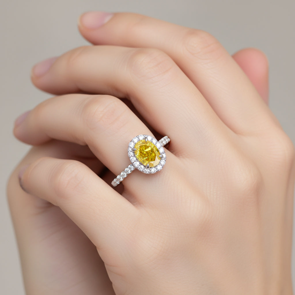 LUXURIANT 2 Ct. Lab Grown Yellow Diamond Halo Ring in 950 Platinum, SGL Certified 8314992 2
