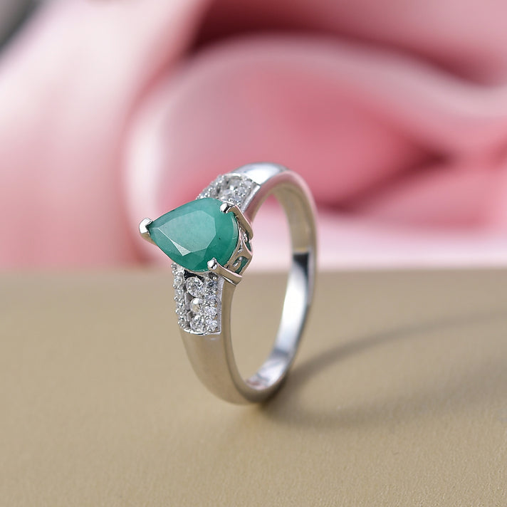 D'Joy Emerald &amp; Moissanite Ring in Rhodium Overlay Sterling Silver 1.22 Ct. 8315000 2