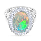 D'Joy Ethiopian Opal & Moissanite Main Stone with Surrounding Stone Ring in Rhodium Overlay Sterling Silver 4.24 Ct._8315591