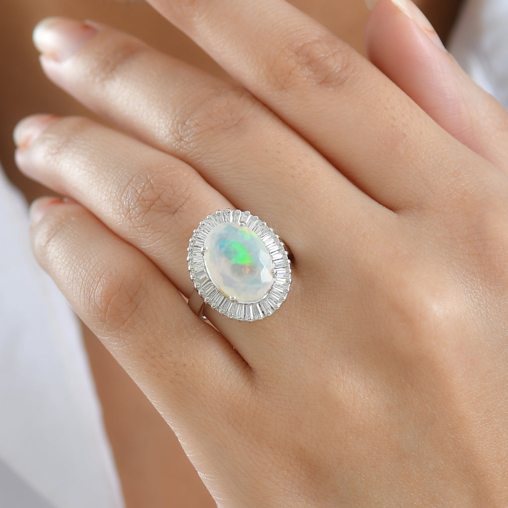 D'Joy Ethiopian Opal & Moissanite Main Stone with Surrounding Stone Ring in Rhodium Overlay Sterling Silver 4.24 Ct._8315591_2