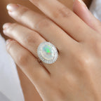 D'Joy Ethiopian Opal & Moissanite Main Stone with Surrounding Stone Ring in Rhodium Overlay Sterling Silver 4.24 Ct._8315591_2