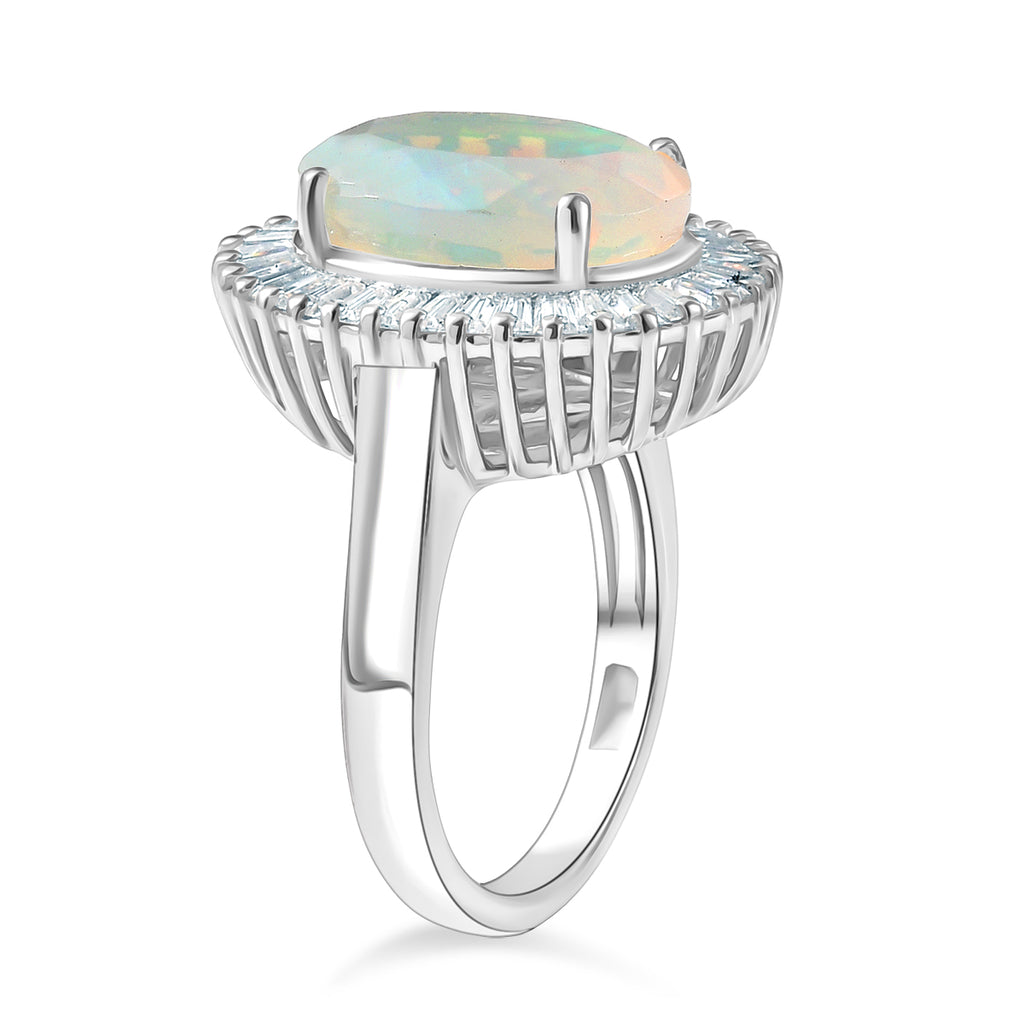 D'Joy Ethiopian Opal & Moissanite Main Stone with Surrounding Stone Ring in Rhodium Overlay Sterling Silver 4.24 Ct._8315591_3