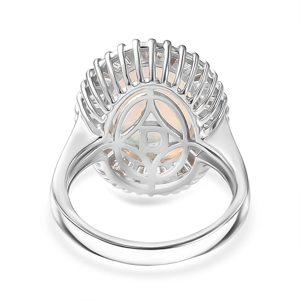 D'Joy Ethiopian Opal & Moissanite Main Stone with Surrounding Stone Ring in Rhodium Overlay Sterling Silver 4.24 Ct._8315591_4