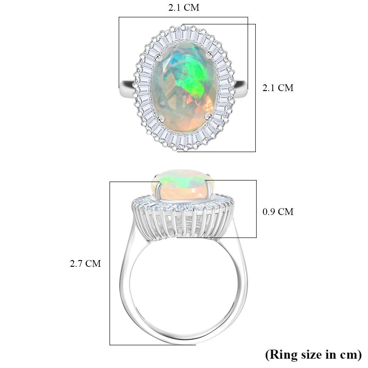 D'Joy Ethiopian Opal &amp; Moissanite Main Stone with Surrounding Stone Ring in Rhodium Overlay Sterling Silver 4.24 Ct. 8315591 6