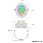 D'Joy Ethiopian Opal & Moissanite Main Stone with Surrounding Stone Ring in Rhodium Overlay Sterling Silver 4.24 Ct._8315591_5