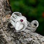 Royal Bali Collection - Ox Bone & Ruby Bangle (Size 7.5) Sterling Silver 15.58 Ct, Silver Wt. 44.45 Gms._8316151_1