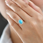 Luxuriant Sleeping Beauty Turquoise & Lab Grown Diamond (SI/GH) Halo Ring in 18K Vermeil Rose Gold Plated Sterling Silver 2.38 Ct._8316216_2