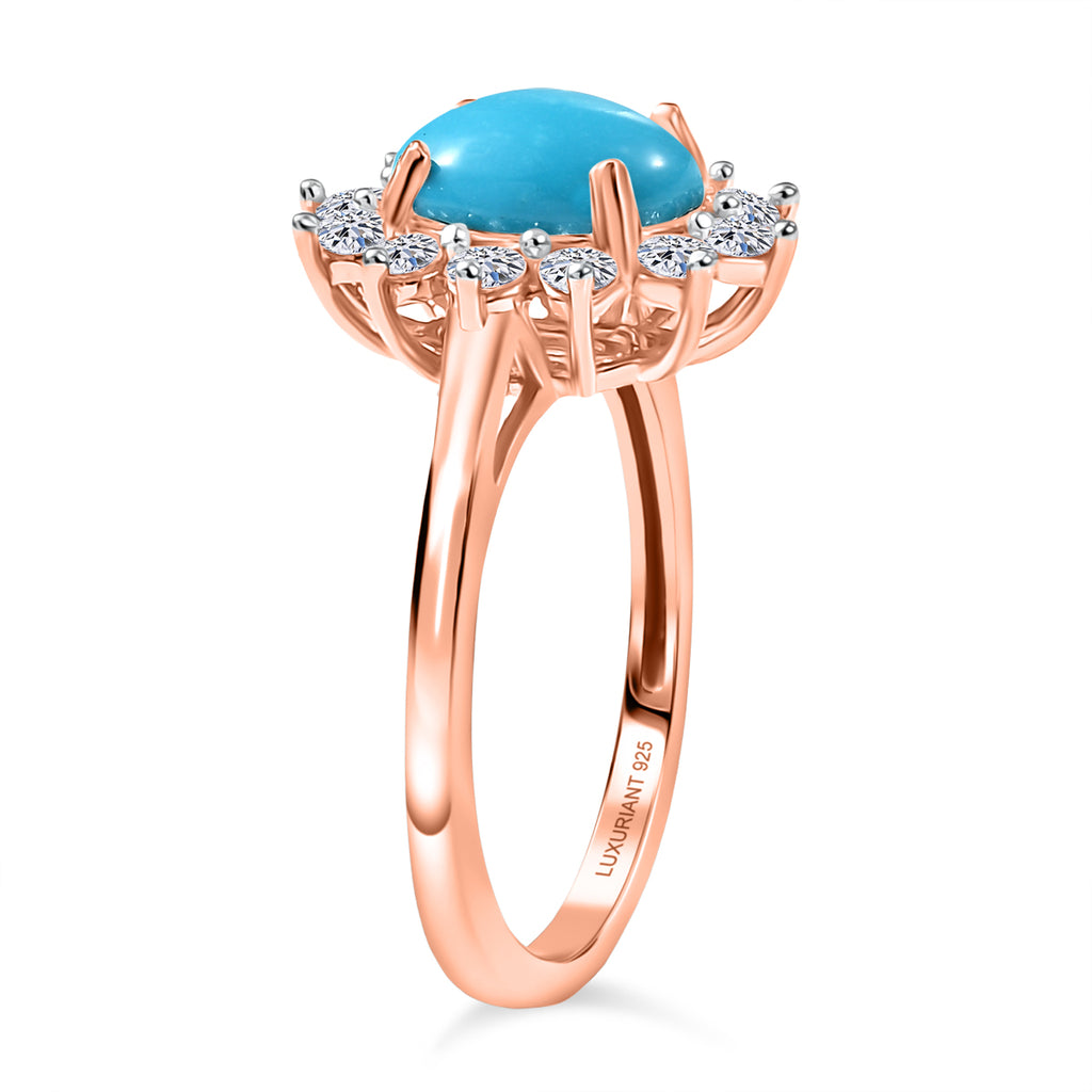Luxuriant Sleeping Beauty Turquoise & Lab Grown Diamond (SI/GH) Halo Ring in 18K Vermeil Rose Gold Plated Sterling Silver 2.38 Ct._8316216_3