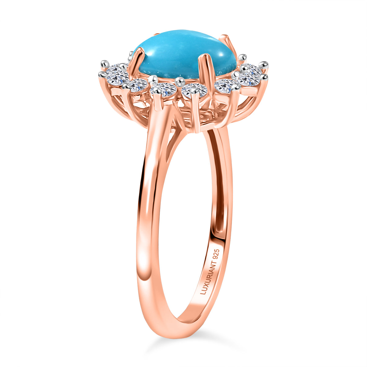 DOORBUSTER DEAL - Luxuriant Sleeping Beauty Turquoise &amp; Lab Grown Diamond (SI/GH) Ring in 18K Vermeil Rose Gold Plated Sterling Silver 2.38 Ct. V32515599 4