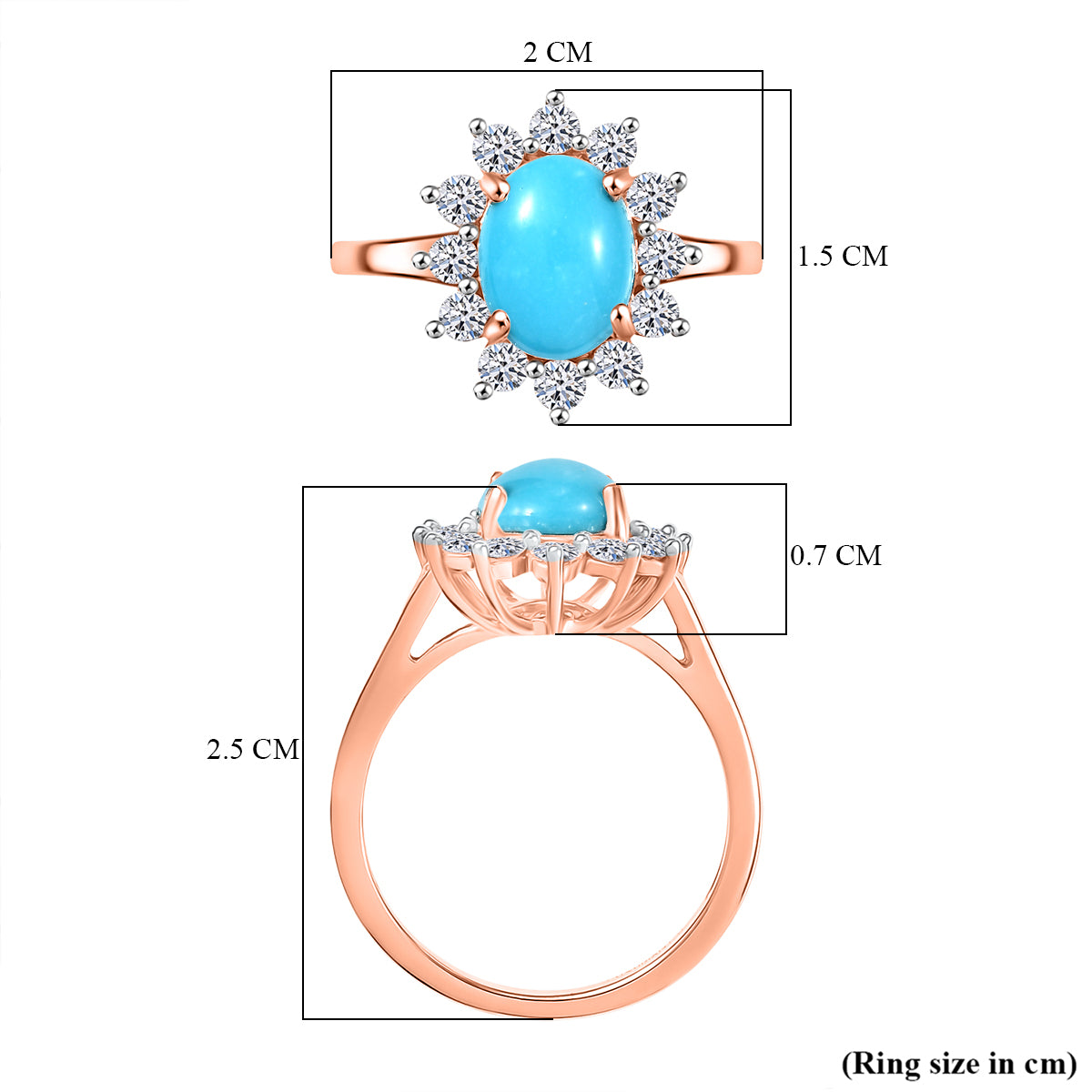DOORBUSTER DEAL - Luxuriant Sleeping Beauty Turquoise &amp; Lab Grown Diamond (SI/GH) Ring in 18K Vermeil Rose Gold Plated Sterling Silver 2.38 Ct. V32515599 6