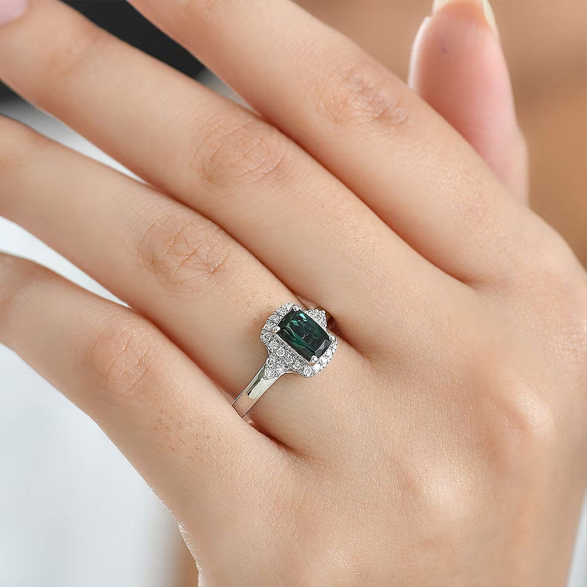 Certified and Appraised RHAPSODY AAAA Indicolite White Diamond EF, VS Main Stone With Surrounding Stone Ring in 950 Platinum, Platinum Wt.5.08 Gms 1.370 Ct. 8316355 1