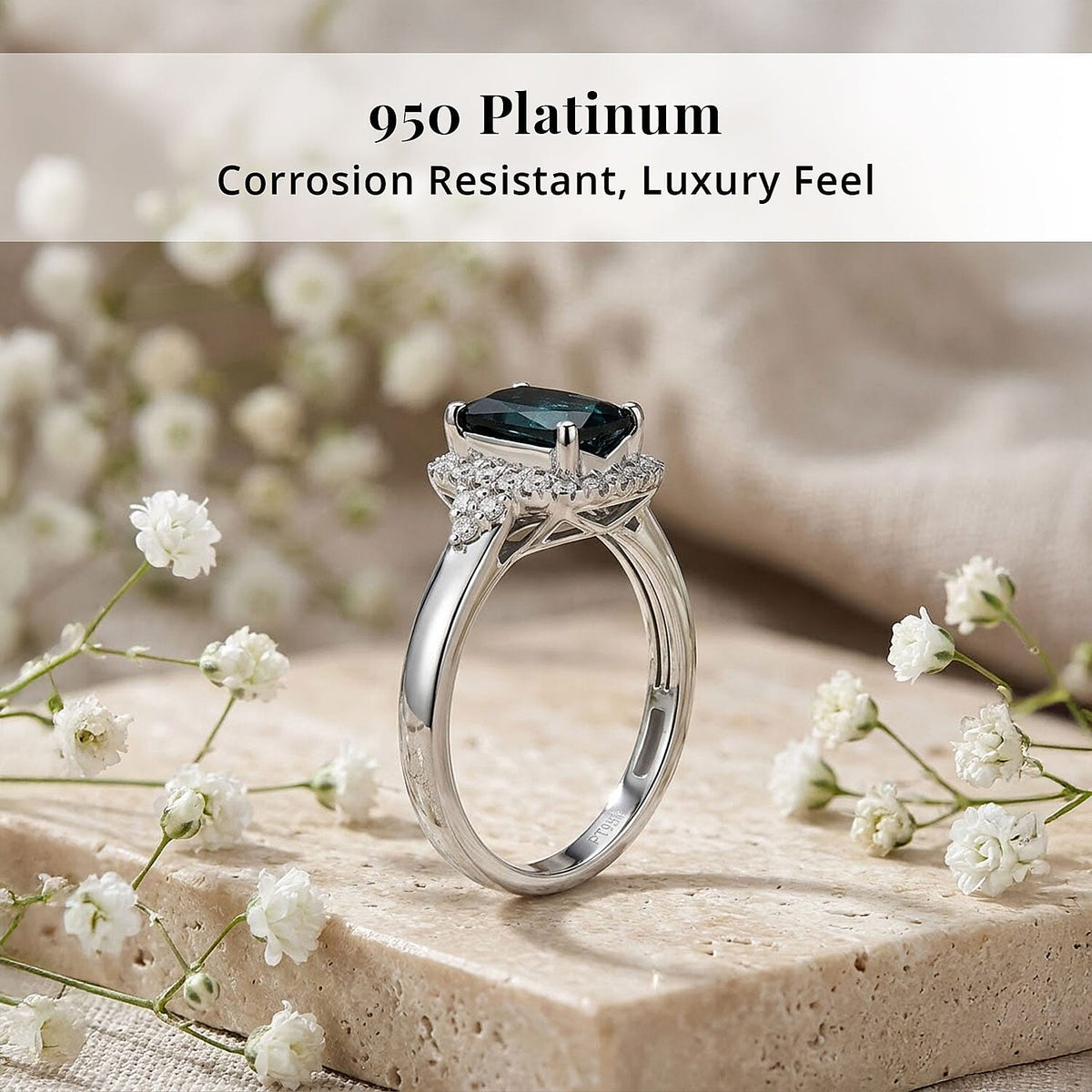 Certified and Appraised RHAPSODY AAAA Indicolite White Diamond EF, VS Main Stone With Surrounding Stone Ring in 950 Platinum, Platinum Wt.5.08 Gms 1.370 Ct. 8316355 3