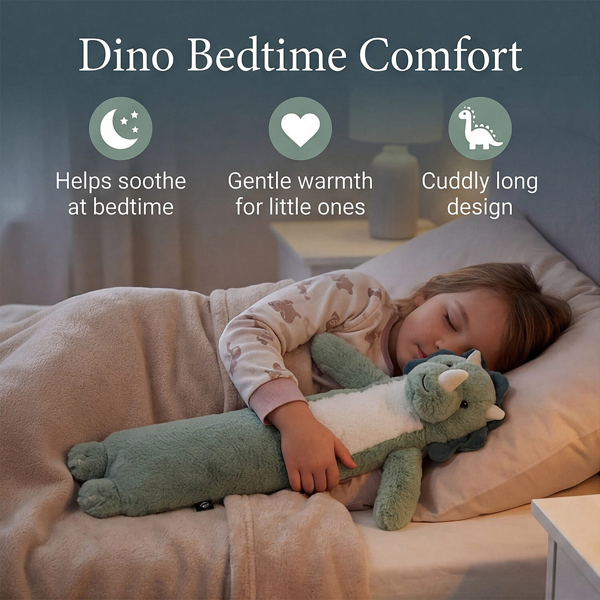 Aroma Super Soft Dinosaur Long Hot Water Bottle Cover - Sage 8316481 1