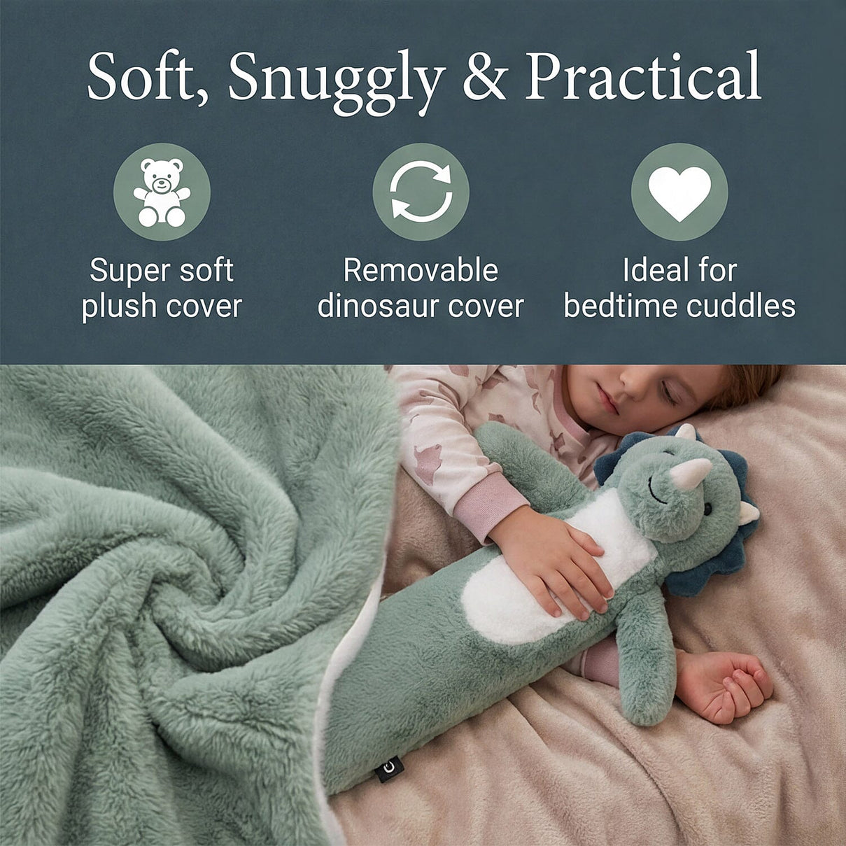 Aroma Super Soft Dinosaur Long Hot Water Bottle Cover - Sage 8316481 3