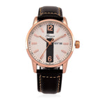 GENOA TIME V2 Double Date Quartz PC33 3ATM WR White Hydraulic Dial & Rose Gold Case Mens Watch with Coffee Leather Strap_8319295