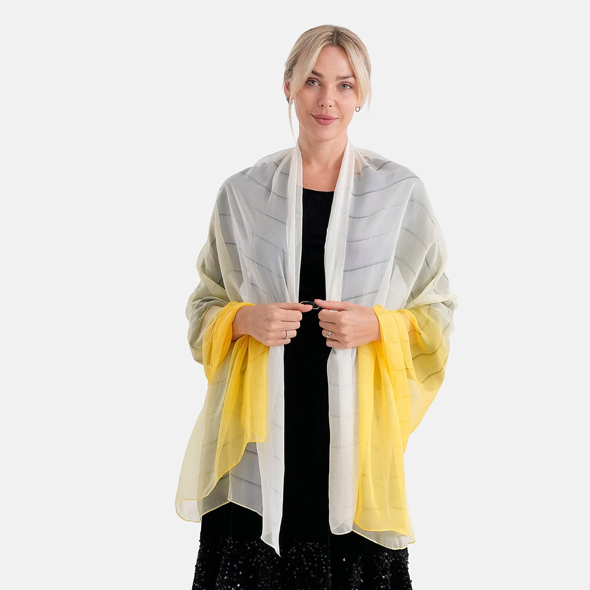 La Marey 100% Mulberry Silk Yellow Ombre Scarf (106 x 195cm) V32514305 0