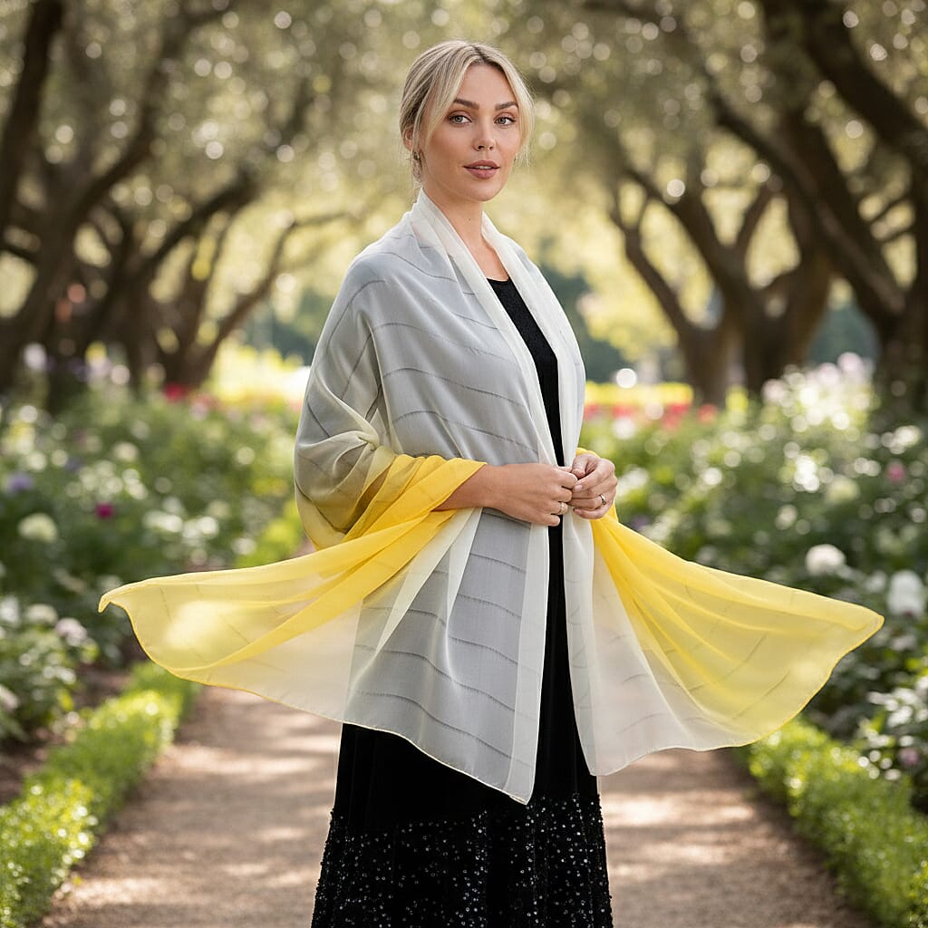 La Marey 100% Mulberry Silk Yellow Ombre Scarf (106 x 195cm) V32514305 2