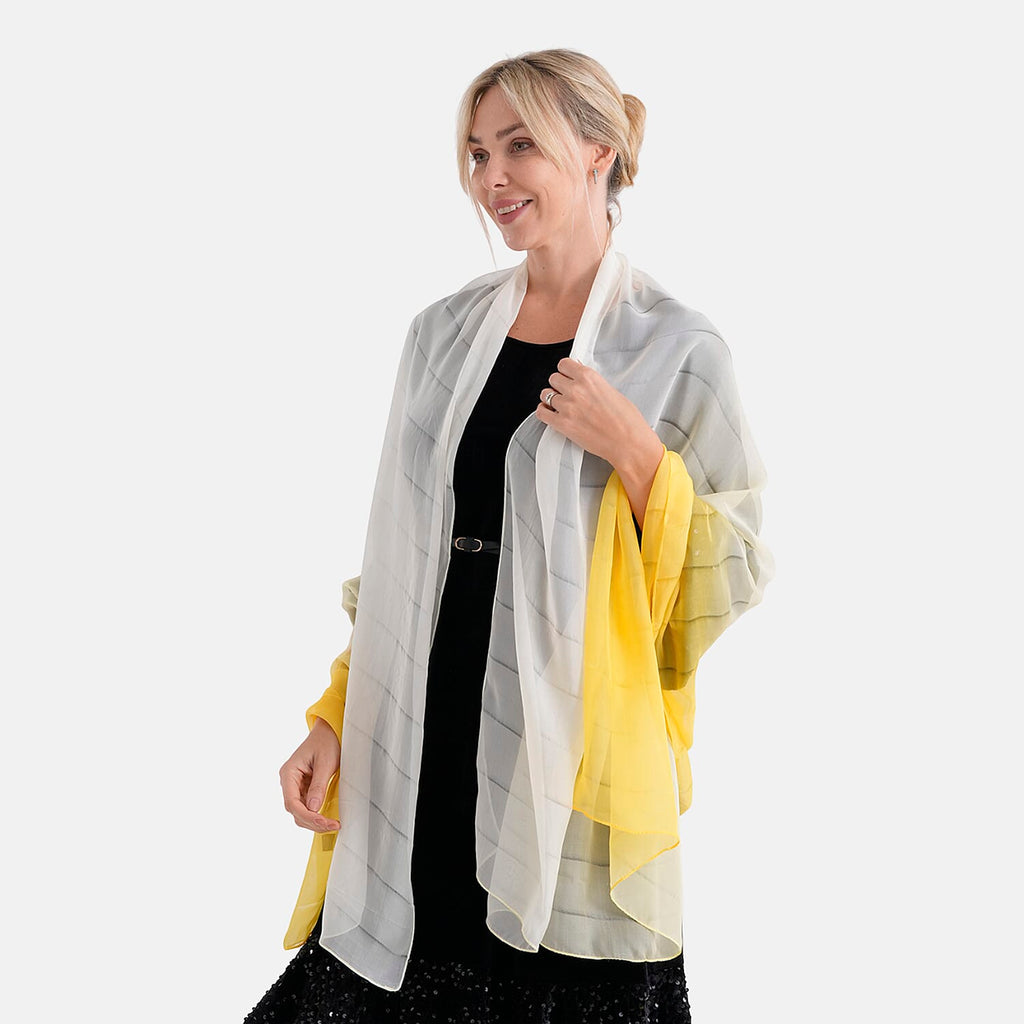 La Marey 100% Mulberry Silk Yellow Ombre Scarf (106 x 195cm)_8319326_2