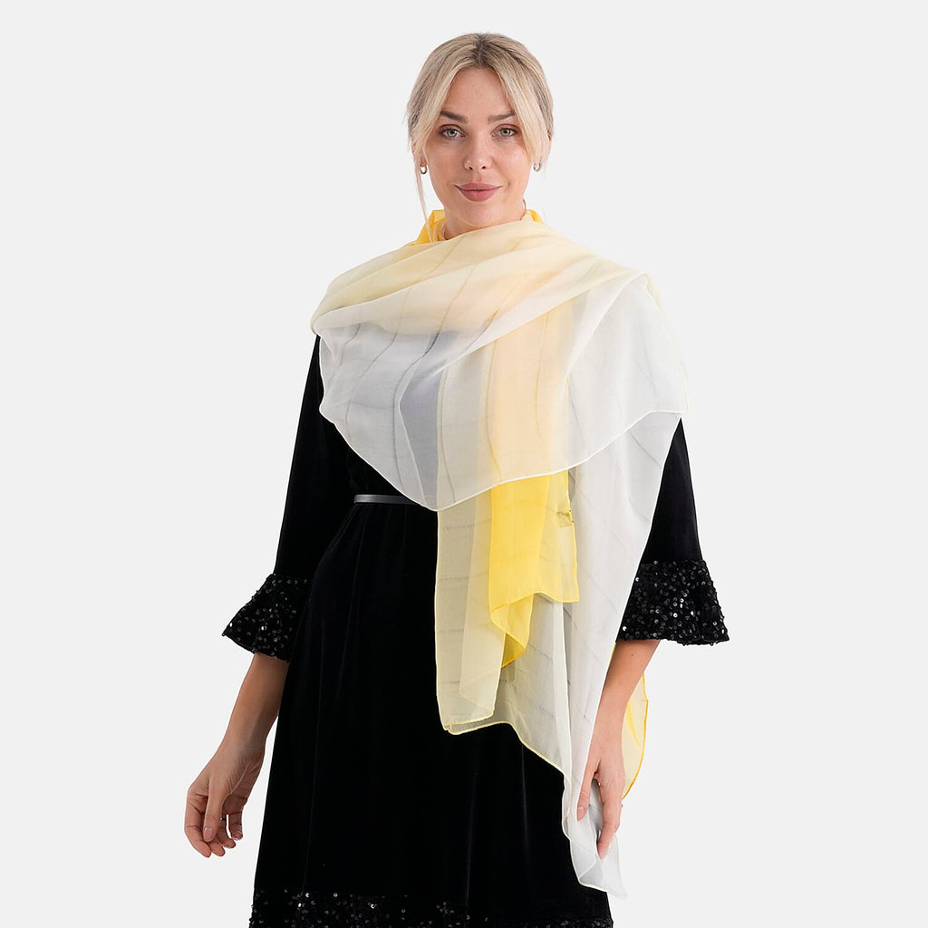 La Marey 100% Mulberry Silk Yellow Ombre Scarf (106 x 195cm)_8319326_3