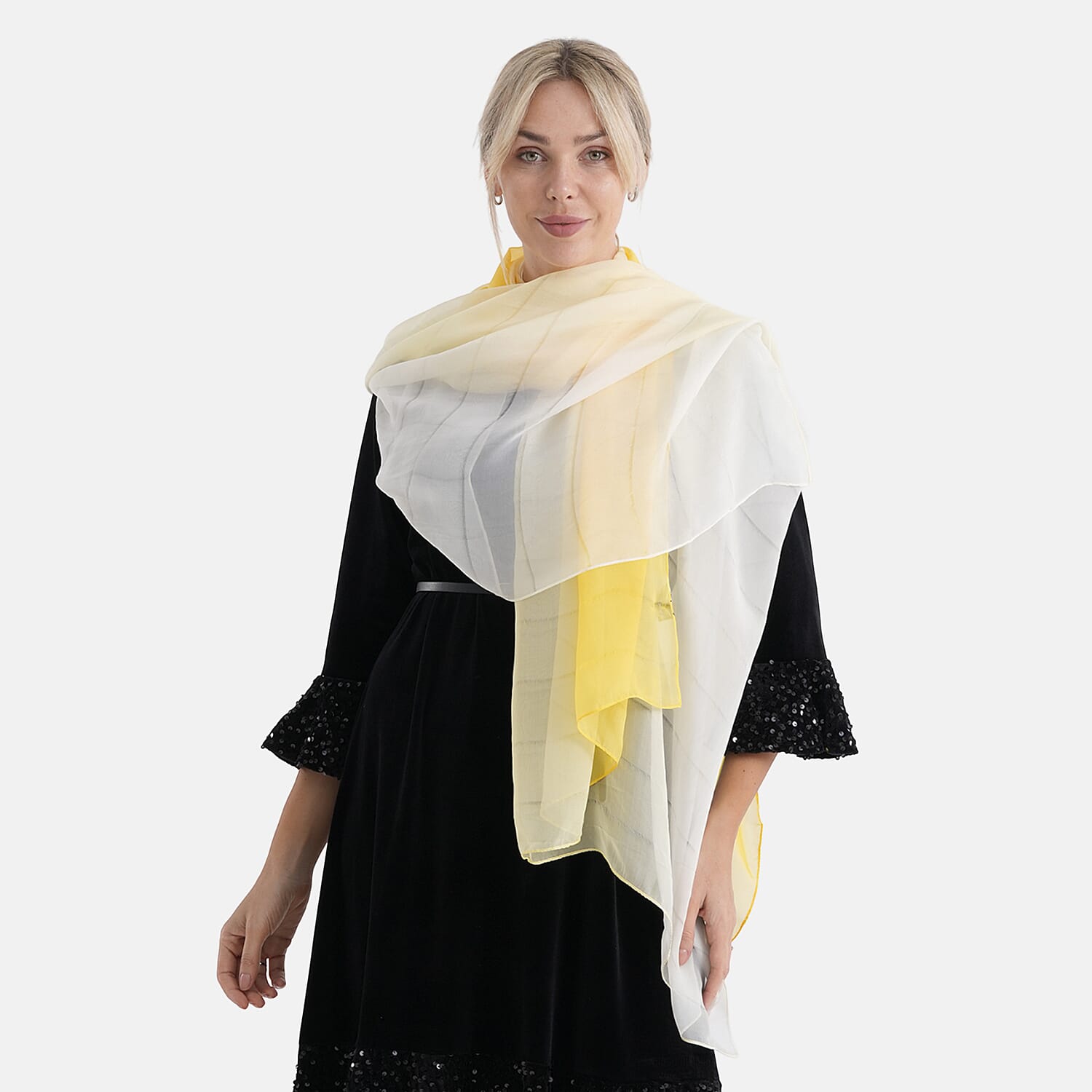 La Marey 100% Mulberry Silk Yellow Ombre Scarf (106 x 195cm) V32514305 4