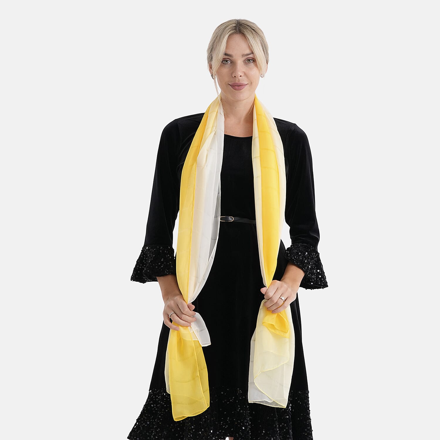 La Marey 100% Mulberry Silk Yellow Ombre Scarf (106 x 195cm) V32514305 5