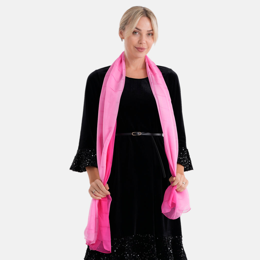 La Marey 100% Mulberry Silk Scarf (177 x 110 cm) - Pink_8319337_3