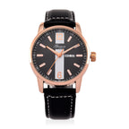 GENOA TIME V2 Double Date Quartz PC33 3ATM WR Black Hydraulic Dial & Rose Gold Case Mens Watch with Black Leather Strap_8319607