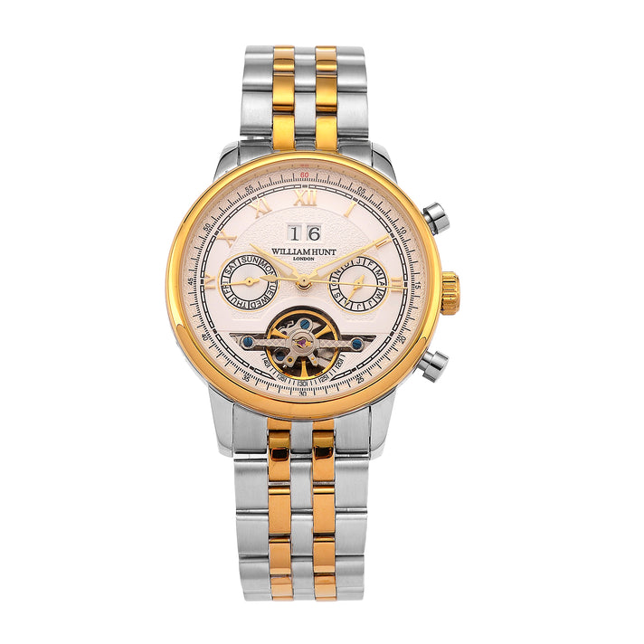 Limited Edition WILLIAM HUNT LONDON Automatic Movement 5 ATM Water Resistant Watch With Skeleton Display, Exhibition Back and Bracelet Strap With Day, Date, Month Display Presented in a Gift Box 8319618 1
