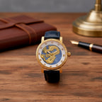 GENOA TIME LIMITED EDITION Dragon Series 3ATM WR Mother Of Pearl Dial & Gold Case Watch with Austrian Crystal Accents & Blue Leather Strap Presented in a Gift Box_8319726_1