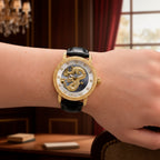 GENOA TIME LIMITED EDITION Dragon Series 3ATM WR Mother Of Pearl Dial & Gold Case Watch with Austrian Crystal Accents & Blue Leather Strap Presented in a Gift Box_8319726_2