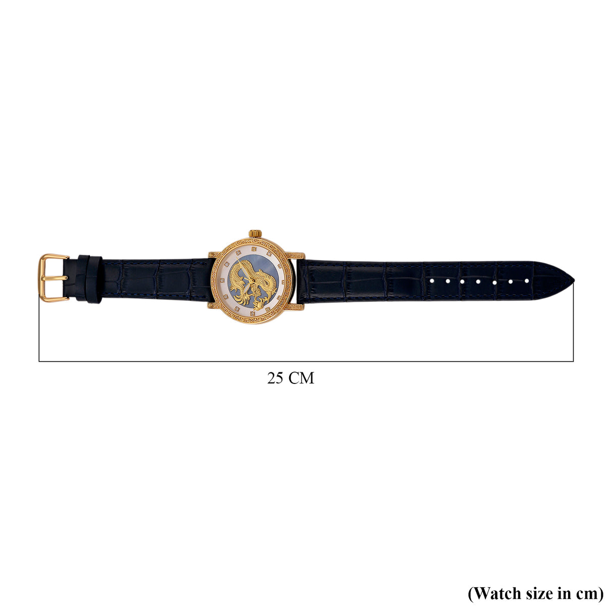 GENOA TIME LIMITED EDITION Dragon Series 3ATM WR Mother Of Pearl Dial &amp; Gold Case Watch with Austrian Crystal Accents &amp; Blue Leather Strap Presented in a Gift Box 8319726 7