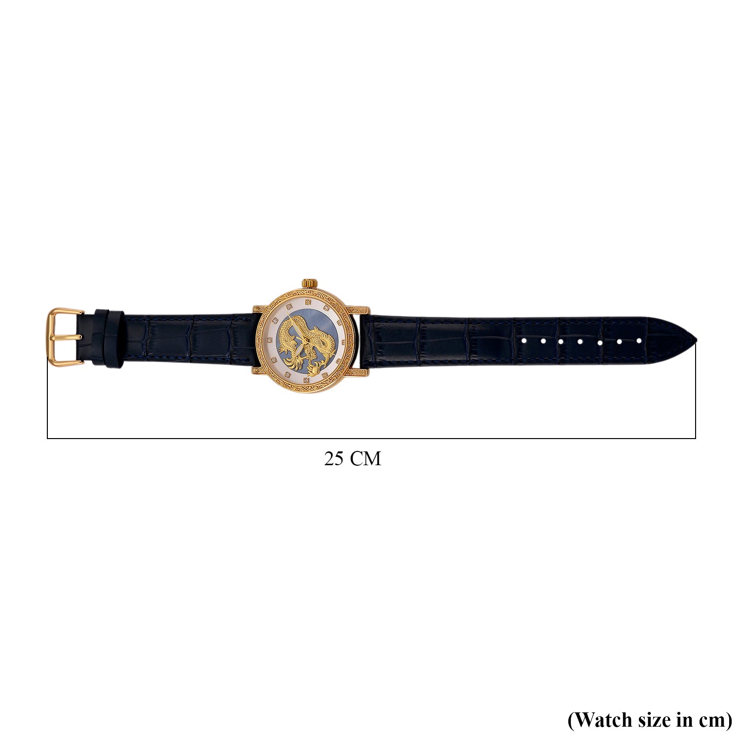 GENOA TIME LIMITED EDITION Dragon Series 3ATM WR Mother Of Pearl Dial &amp; Gold Case Watch with Austrian Crystal Accents &amp; Blue Leather Strap Presented in a Gift Box 8319726 7