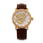 GENOA TIME LIMITED EDITION Dragon Series 3ATM WR Mother Of Pearl Dial & Gold Case Watch with Austrian Crystal Accents & Brown Leather Strap Presented in a Gift Box_8319727