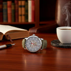 WILLIAM HUNT Automatic Movement 5 ATM Water Resistant Watch With Skeleton Display, Exhibition Back & Grey Leather Strap Presented in a Gift Box_8319738_1