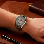 WILLIAM HUNT Automatic Movement 5 ATM Water Resistant Watch With Skeleton Display, Exhibition Back & Grey Leather Strap Presented in a Gift Box_8319738_2